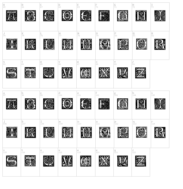 Initials TFB font map
